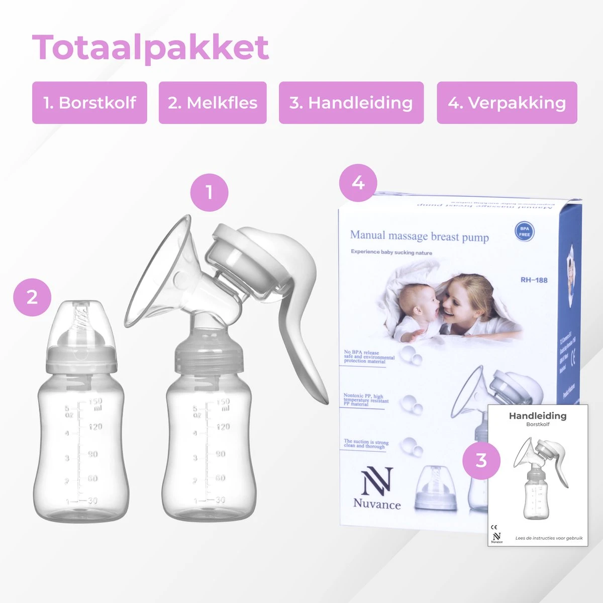 Nuvance - Draagbare Borstkolf - Inclusief Melkfles - 180ml - Handkolf - Kolfapparaten - Borstvoeding - BPA Vrij 10 Nuvance - Draagbare Borstkolf - Inclusief Melkfles - 180ml - Handkolf - Kolfapparaten - Borstvoeding - BPA Vrij - Afbeelding 8