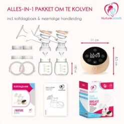 NurtureGoods Dual Efficient Borstkolf - Smart 3.0 - Vernieuwd 2023 Model - Draadloze Dubbele Elektrische Borstkolf - Oplaadbare Accu - Inclusief 2x180 Ml Babyfles, Kolfdagboek En Speen -Stokke Verkoop 1200x1200 1600