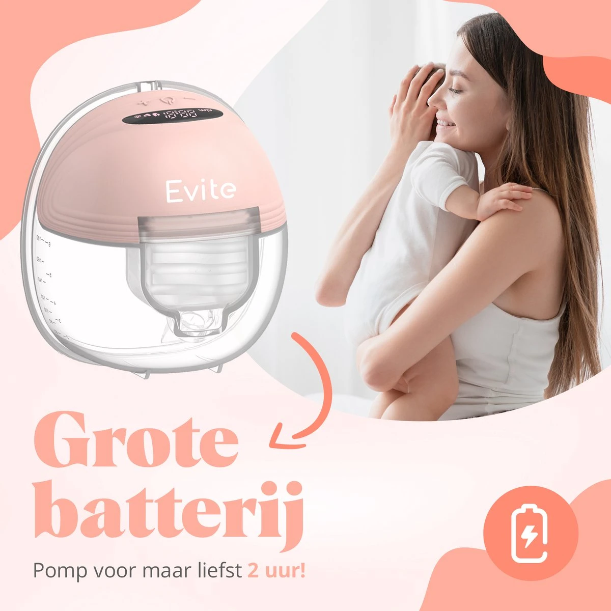 Evite Elektrische Draadloze Borstkolf – Handsfree & Draagbaar – BPA-Vrij – Dubbele Borstkolf – Met E-Book - Roze 4 Evite Elektrische Draadloze Borstkolf – Handsfree & Draagbaar – BPA-Vrij – Dubbele Borstkolf – Met E-Book - Roze - Afbeelding 2