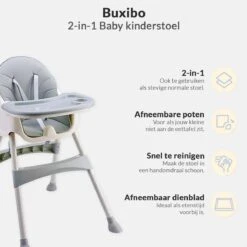 Buxibo 2in1 Baby Kinderstoel - Verstelbare Poten - Afneembare Dienblad - Eetstoel/Kinderstoeltje/Newborn - 92x62x77cm - Grijs -Stokke Verkoop 1200x1200 218