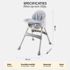 Buxibo 2in1 Baby Kinderstoel - Verstelbare Poten - Afneembare Dienblad - Eetstoel/Kinderstoeltje/Newborn - 92x62x77cm - Grijs -Stokke Verkoop 1200x1200 223