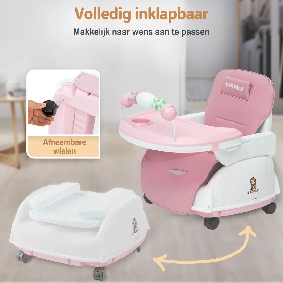 Twinky® Kinderstoel – 2-in-1 Kinderwagen Set – Roze – Inklapbare Eetstoel & Baby Wagentje En Babystoel Voor Aan Tafel – Kinderzetel, Peuterstoeltje En Meegroeistoel In 1 8 Twinky® Kinderstoel – 2-in-1 Kinderwagen Set – Roze – Inklapbare Eetstoel & Baby Wagentje En Babystoel Voor Aan Tafel – Kinderzetel, Peuterstoeltje En Meegroeistoel In 1 - Afbeelding 6