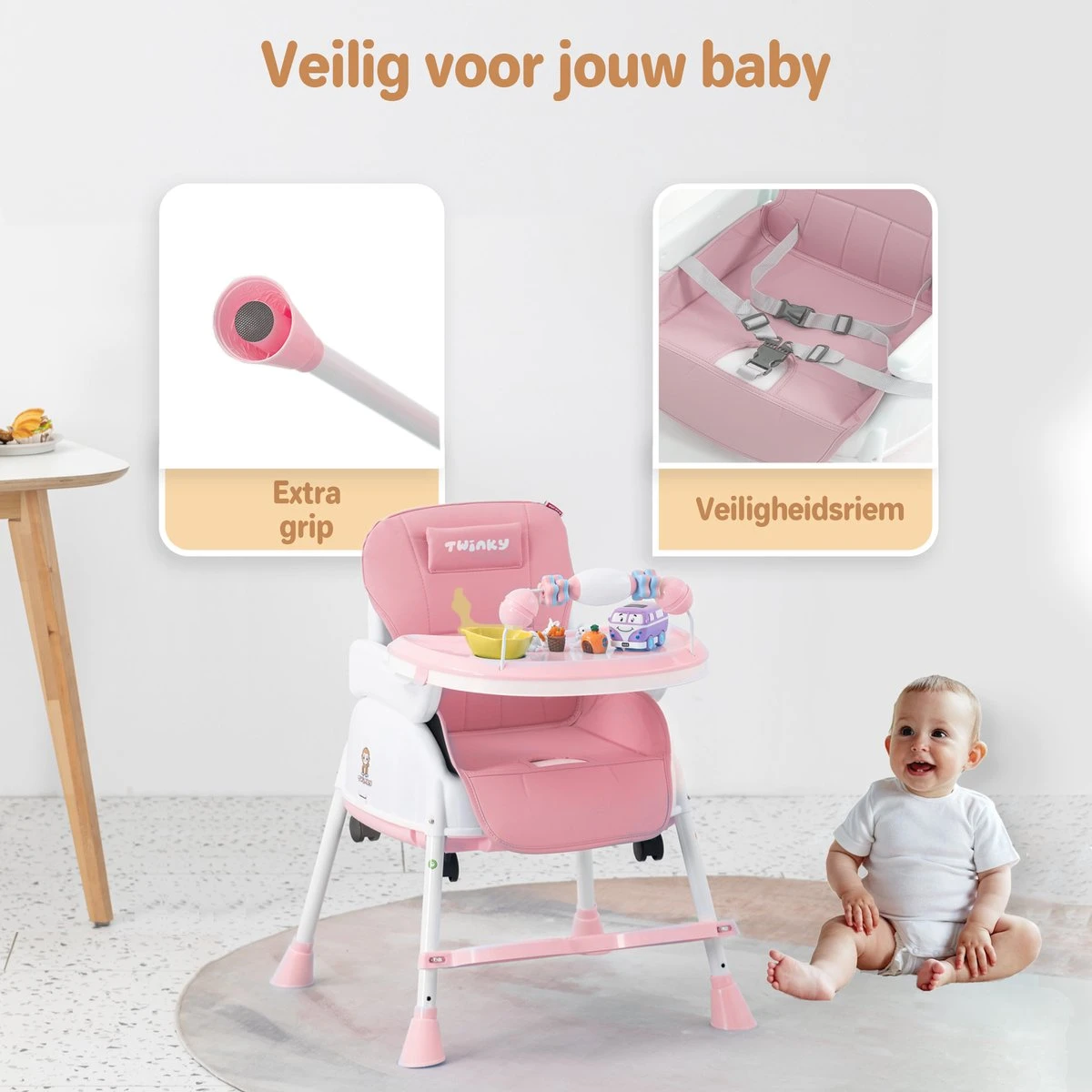 Twinky® Kinderstoel – 2-in-1 Kinderwagen Set – Roze – Inklapbare Eetstoel & Baby Wagentje En Babystoel Voor Aan Tafel – Kinderzetel, Peuterstoeltje En Meegroeistoel In 1 9 Twinky® Kinderstoel – 2-in-1 Kinderwagen Set – Roze – Inklapbare Eetstoel & Baby Wagentje En Babystoel Voor Aan Tafel – Kinderzetel, Peuterstoeltje En Meegroeistoel In 1 - Afbeelding 7