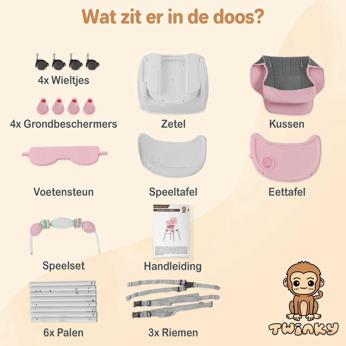 Twinky® Kinderstoel – 2-in-1 Kinderwagen Set – Roze – Inklapbare Eetstoel & Baby Wagentje En Babystoel Voor Aan Tafel – Kinderzetel, Peuterstoeltje En Meegroeistoel In 1 11 Twinky® Kinderstoel – 2-in-1 Kinderwagen Set – Roze – Inklapbare Eetstoel & Baby Wagentje En Babystoel Voor Aan Tafel – Kinderzetel, Peuterstoeltje En Meegroeistoel In 1 - Afbeelding 9