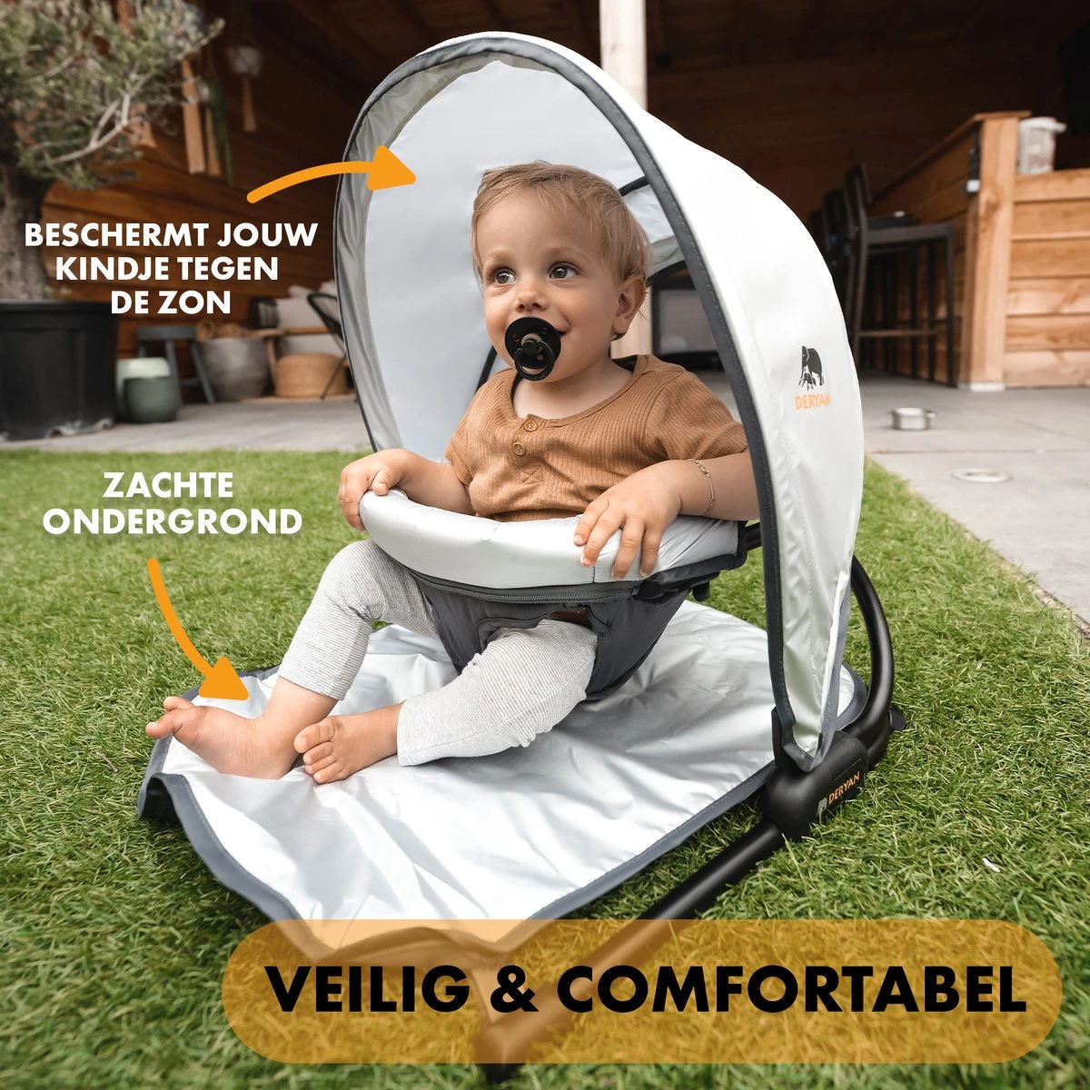 Deryan Floor Seat Kinderstoel - Vloerzitje - Zonnekap Anti-UV 50+ - Zilver 4 Deryan Floor Seat Kinderstoel - Vloerzitje - Zonnekap Anti-UV 50+ - Zilver - Afbeelding 2