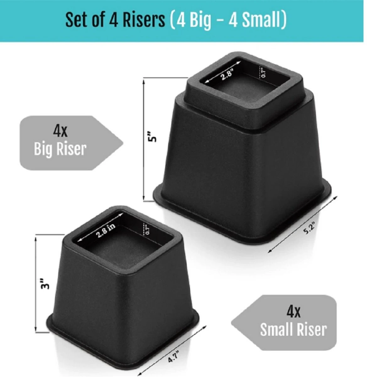 LuxeBass 4x Bedverhogers | Bedklossen | Meubelverhogers | Stoelverhogers | Max. 600 Kg - LB637 14 LuxeBass 4x Bedverhogers | Bedklossen | Meubelverhogers | Stoelverhogers | Max. 600 Kg - LB637 - Afbeelding 12