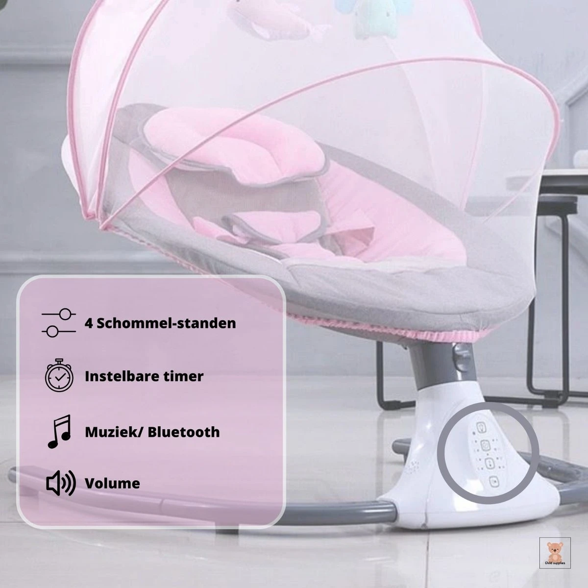 Baby Wieg | Elektrische Baby Wieg | Elektrische Wipstoel | Schommelstoel Baby | Bluetooth | Afstandsbediening - Grijs 7 Baby Wieg | Elektrische Baby Wieg | Elektrische Wipstoel | Schommelstoel Baby | Bluetooth | Afstandsbediening - Grijs - Afbeelding 5