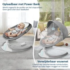 Merkloos Elektrisch Wipstoel - Baby Schommelstoel - Elektrische Babyschommel - Babyswing - Wipstoeltjes Voor Baby Met Klamboe - Grijs -Stokke Verkoop 1200x1200 729
