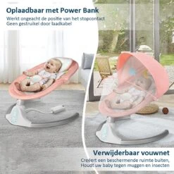 Merkloos Elektrisch Wipstoel - Baby Schommelstoel - Elektrische Babyschommel - Babyswing - Wipstoeltjes Voor Baby Met Muggennet - Roze -Stokke Verkoop 1200x1200 742