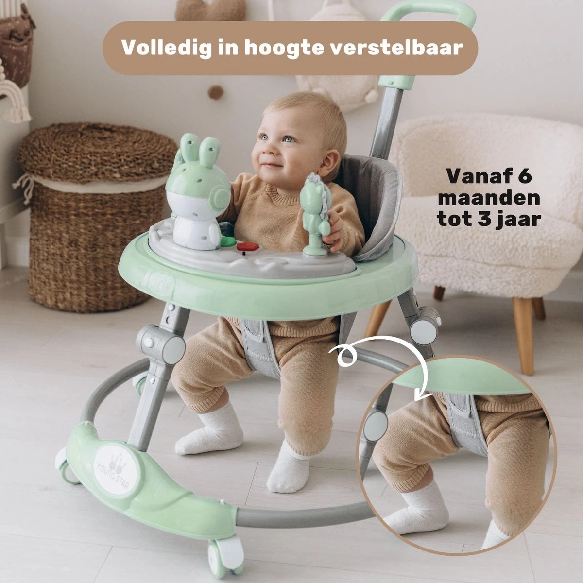 Young Star® Loopstoel - Baby Loopwagen – Loopstoeltje Baby - Looptrainer - Leren Lopen - Inclusief Voetenmat En Steel - Babywalker 4 Young Star® Loopstoel - Baby Loopwagen – Loopstoeltje Baby - Looptrainer - Leren Lopen - Inclusief Voetenmat En Steel - Babywalker - Afbeelding 2