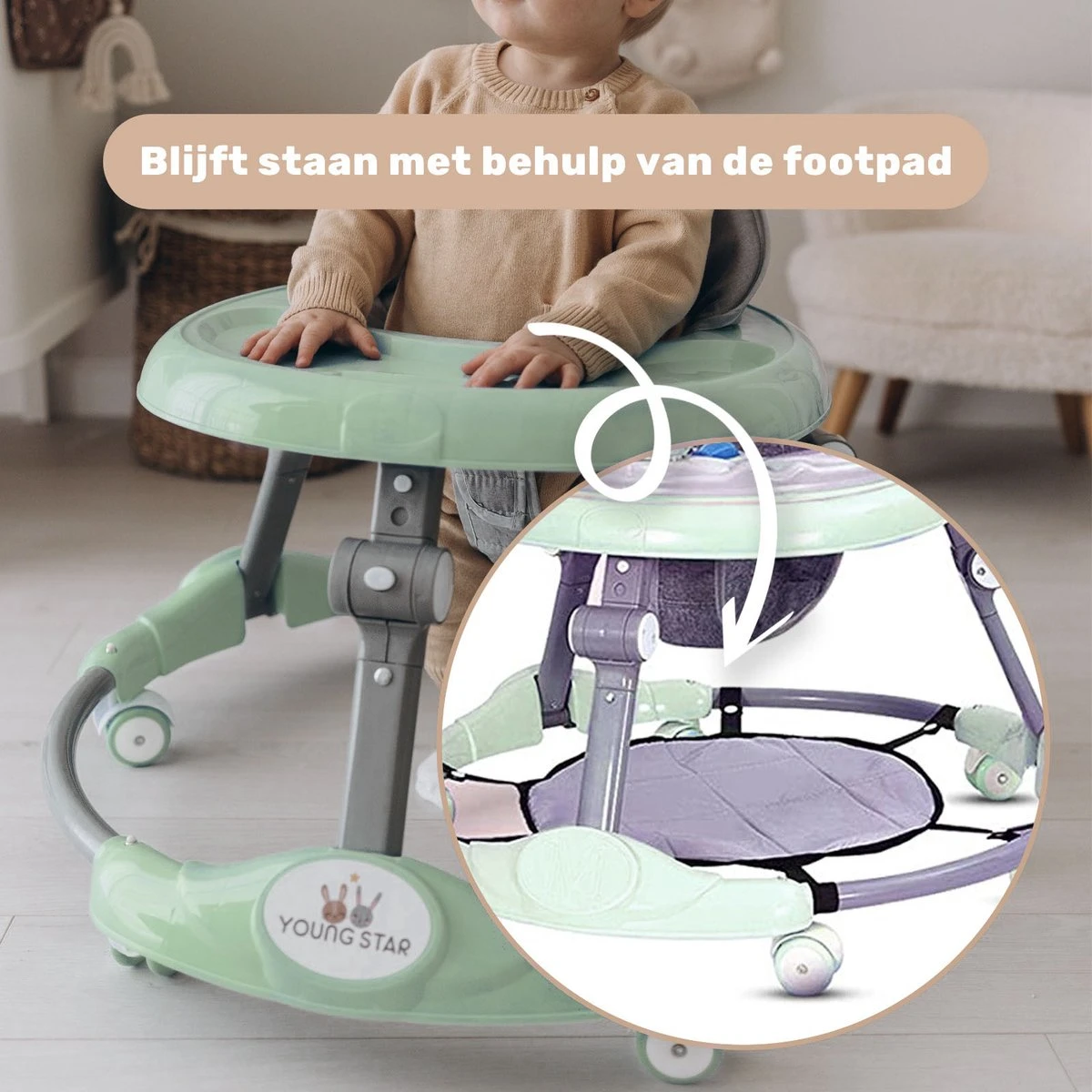 Young Star® Loopstoel - Baby Loopwagen – Loopstoeltje Baby - Looptrainer - Leren Lopen - Inclusief Voetenmat En Steel - Babywalker 9 Young Star® Loopstoel - Baby Loopwagen – Loopstoeltje Baby - Looptrainer - Leren Lopen - Inclusief Voetenmat En Steel - Babywalker - Afbeelding 7