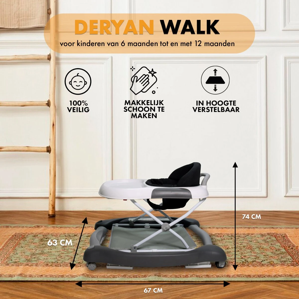 Deryan Luxe Loopstoel - Schommelfunctie -Inclusief Speelset En Dienblad - Grijs 4 Deryan Luxe Loopstoel - Schommelfunctie -Inclusief Speelset En Dienblad - Grijs - Afbeelding 2