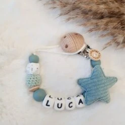 Merkloos Blue Or Pink - Speenkoord Met Naam - Blauw Wit Groen - Met Ster - Kraamcadeau - Jongen