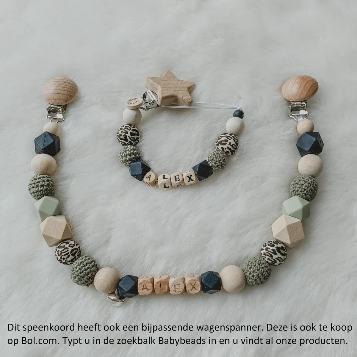 Babybeads - Speenkoord Met Naam - Legergroen Met Tijgerprint - Gepersonaliseerd Kraamcadeau 4 Babybeads - Speenkoord Met Naam - Legergroen Met Tijgerprint - Gepersonaliseerd Kraamcadeau - Afbeelding 2