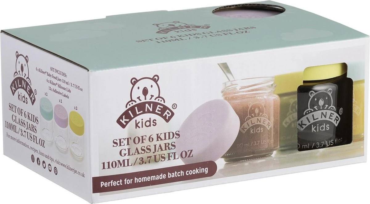 Kilner - Set Van 6 Voorraadpotten Voor Babyvoeding - Glas - Silicone Deksels - 6 X 110 Ml 4 Kilner - Set Van 6 Voorraadpotten Voor Babyvoeding - Glas - Silicone Deksels - 6 X 110 Ml - Afbeelding 2