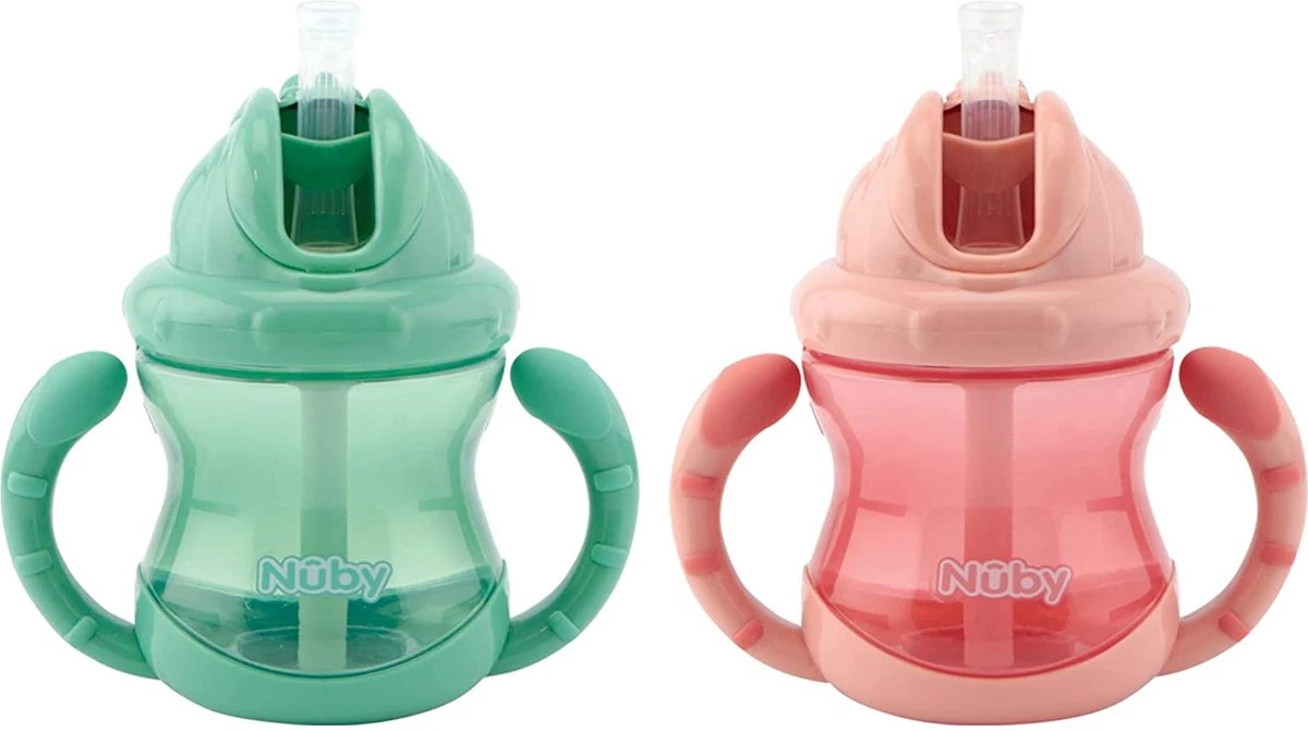 Nûby - Flip-It Antilekbeker Met Handvatten - 2-pack - Roze & Groen - 240ml - 12m+ 5 Nûby - Flip-It Antilekbeker Met Handvatten - 2-pack - Roze & Groen - 240ml - 12m+ - Afbeelding 3
