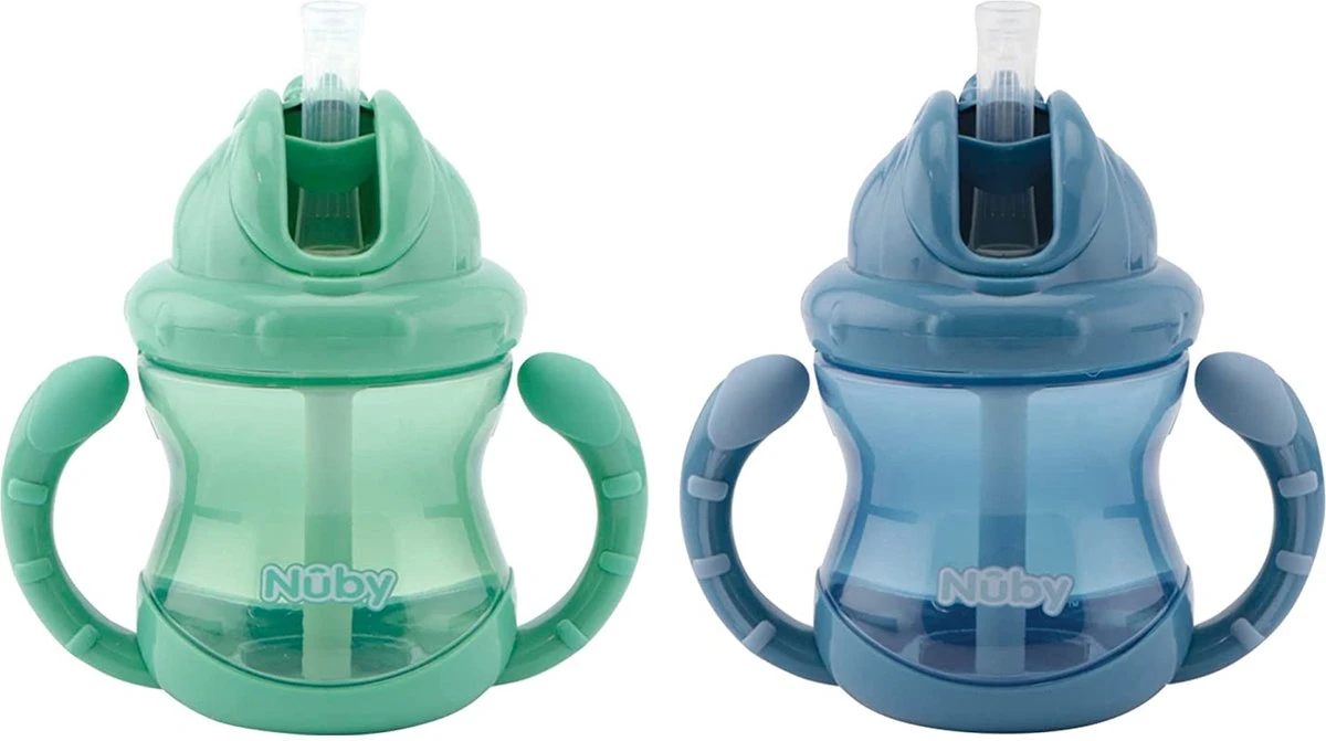 Nûby - Flip-It Antilekbeker Met Handvatten - 2-pack - Blauw & Groen - 240ml - 12m+ 3 Nûby - Flip-It Antilekbeker Met Handvatten - 2-pack - Blauw & Groen - 240ml - 12m+