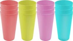 Merkloos Set Van 12 Kleurrijke Plastic Bekers - Herbruikbare Drinkbekers Van 600 Ml In 4 Kleuren - Stevige Plastic Bekers Voor Feesten, Kamperen, Barbecues, Picknicks En Strand - Vaatwasmachinebestendig En BPA-vrij -Stokke Verkoop 1200x686
