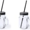 Merkloos Bellatio Design Mason Jar Drinkfles Met Rietje - 500ml - Glas - Zwart - 2 Stuks -Stokke Verkoop 1200x935 6