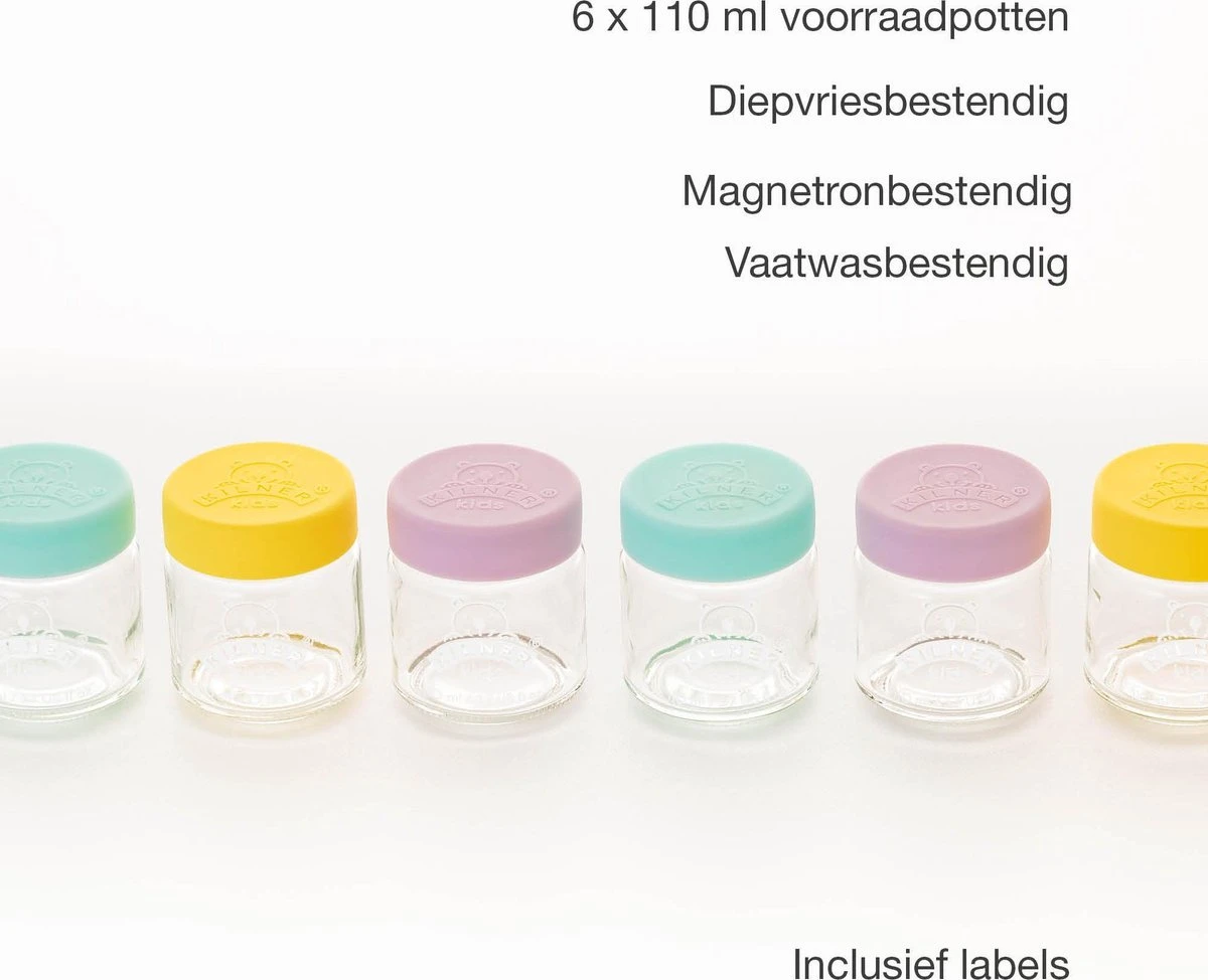 Kilner - Set Van 6 Voorraadpotten Voor Babyvoeding - Glas - Silicone Deksels - 6 X 110 Ml 6 Kilner - Set Van 6 Voorraadpotten Voor Babyvoeding - Glas - Silicone Deksels - 6 X 110 Ml - Afbeelding 4