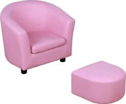 HOMCOM Kinderstoel, Mini-stoel Met Poef, Kinderbank, Meisjes Roze 310-036