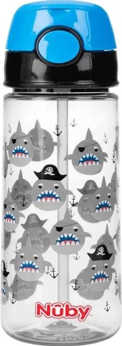 Nuby Beker Met Zacht Rietje En Drukknop 530ml Blauw 3jaar+ 3 Nuby Beker Met Zacht Rietje En Drukknop 530ml Blauw 3jaar+