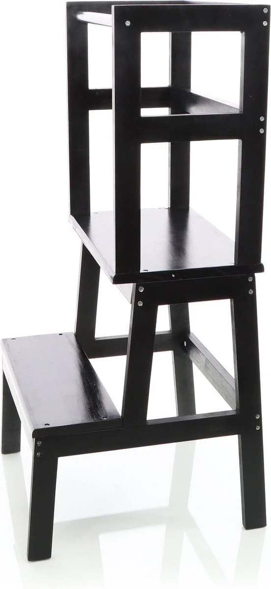 Toboli Leertoren, Leerstoel Zwart Van Hout 43x40x91cm Kinderstoel Met Reling, Kinderkruk, Keukenkruk, Stakruk - Multistrobe 8 Toboli Leertoren, Leerstoel Zwart Van Hout 43x40x91cm Kinderstoel Met Reling, Kinderkruk, Keukenkruk, Stakruk - Multistrobe - Afbeelding 6