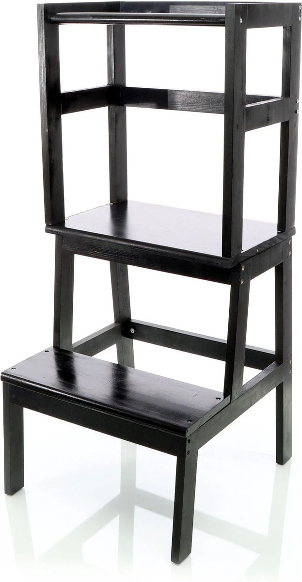 Toboli Leertoren, Leerstoel Zwart Van Hout 43x40x91cm Kinderstoel Met Reling, Kinderkruk, Keukenkruk, Stakruk - Multistrobe 3 Toboli Leertoren, Leerstoel Zwart Van Hout 43x40x91cm Kinderstoel Met Reling, Kinderkruk, Keukenkruk, Stakruk - Multistrobe