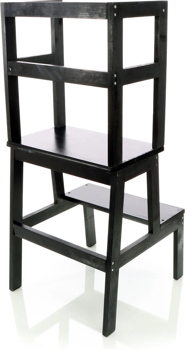 Toboli Leertoren, Leerstoel Zwart Van Hout 43x40x91cm Kinderstoel Met Reling, Kinderkruk, Keukenkruk, Stakruk - Multistrobe 4 Toboli Leertoren, Leerstoel Zwart Van Hout 43x40x91cm Kinderstoel Met Reling, Kinderkruk, Keukenkruk, Stakruk - Multistrobe - Afbeelding 2