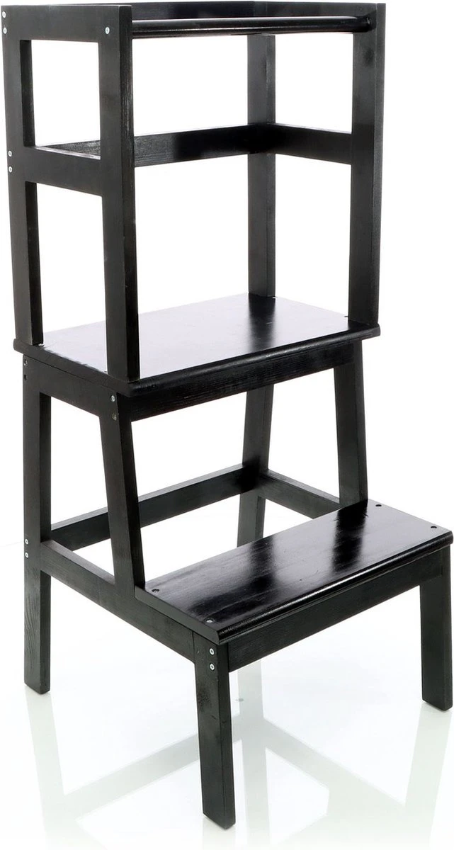 Toboli Leertoren, Leerstoel Zwart Van Hout 43x40x91cm Kinderstoel Met Reling, Kinderkruk, Keukenkruk, Stakruk - Multistrobe 10 Toboli Leertoren, Leerstoel Zwart Van Hout 43x40x91cm Kinderstoel Met Reling, Kinderkruk, Keukenkruk, Stakruk - Multistrobe - Afbeelding 8
