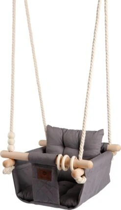Baby / Kinder Schommel Voor Binnen Of Buiten! - Luxe Baby Swing Donker Grijs - Schommelstoel Inclusief Zachte Kussens En Bevestigingsmaterialen - Met Veiligheidsgordel! -Stokke Verkoop 689x1200