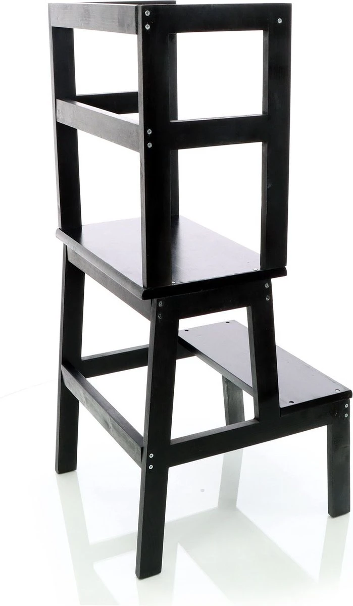 Toboli Leertoren, Leerstoel Zwart Van Hout 43x40x91cm Kinderstoel Met Reling, Kinderkruk, Keukenkruk, Stakruk - Multistrobe 9 Toboli Leertoren, Leerstoel Zwart Van Hout 43x40x91cm Kinderstoel Met Reling, Kinderkruk, Keukenkruk, Stakruk - Multistrobe - Afbeelding 7