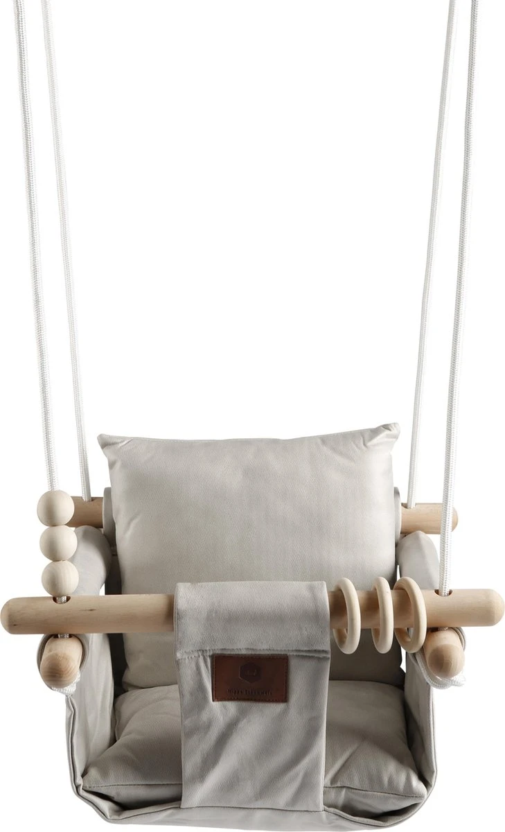 Baby / Kinder Schommel Voor Binnen Of Buiten! - Luxe Baby Swing Off-White - Schommelstoel Inclusief Zachte Kussens En Bevestigingsmaterialen 4 Baby / Kinder Schommel Voor Binnen Of Buiten! - Luxe Baby Swing Off-White - Schommelstoel Inclusief Zachte Kussens En Bevestigingsmaterialen - Afbeelding 2