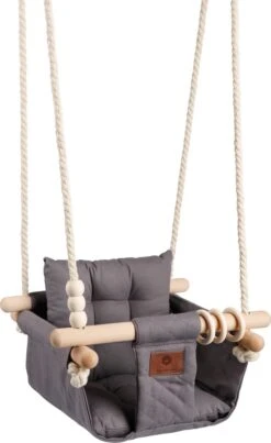 Baby / Kinder Schommel Voor Binnen Of Buiten! - Luxe Baby Swing Donker Grijs - Schommelstoel Inclusief Zachte Kussens En Bevestigingsmaterialen - Met Veiligheidsgordel!
