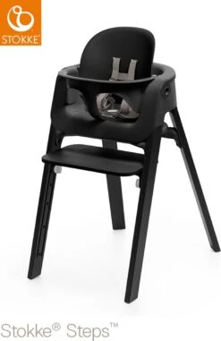 Stokke Steps Bundel - Zwart. Stoel + Babyset + Tray -Stokke Verkoop 777x1200