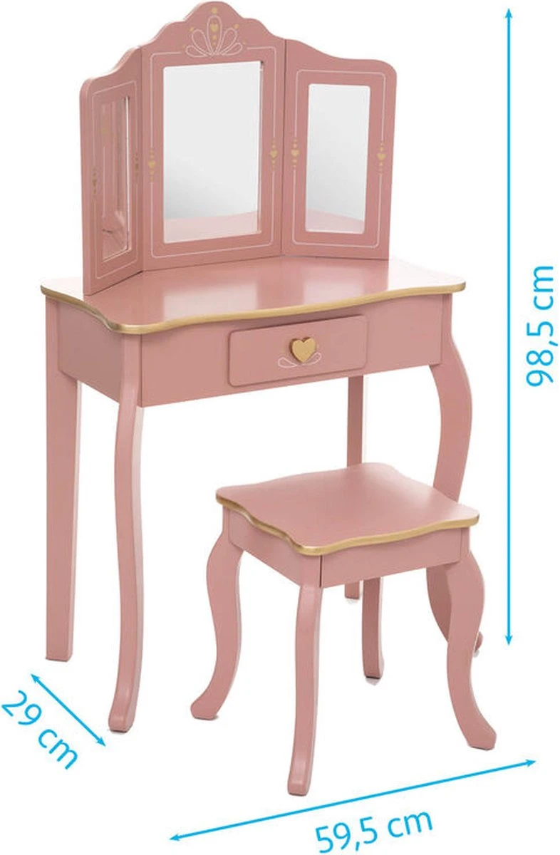Sphera Kaptafel Met Krukje Voor Kinderen - 59,5 X 29 X 98.5 Cm - Roze 4 Sphera Kaptafel Met Krukje Voor Kinderen - 59,5 X 29 X 98.5 Cm - Roze - Afbeelding 2