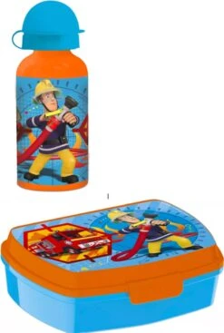 Stor Brandweerman Sam Brooddoos + Aluminium Drinkfles - 400 Ml