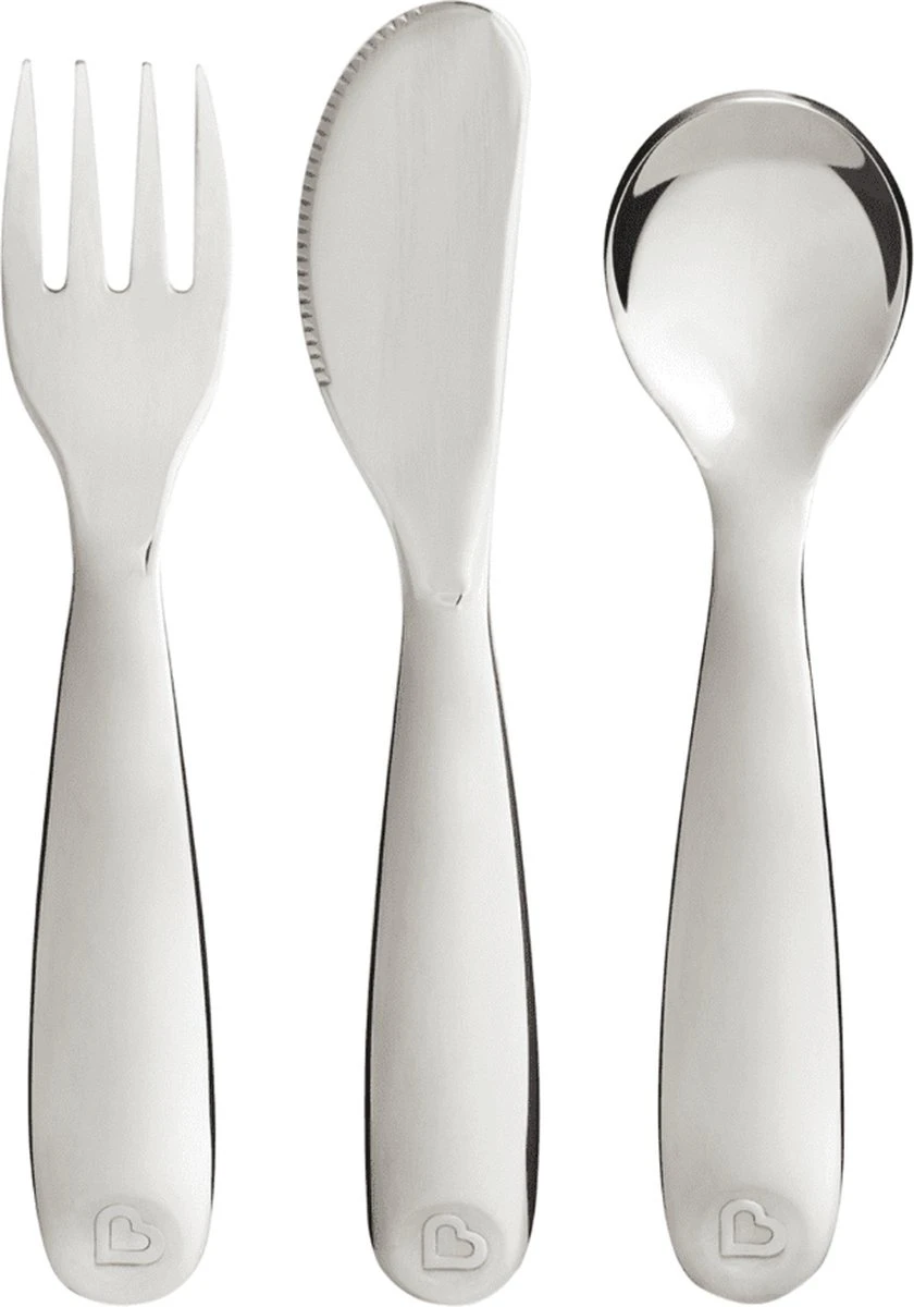 Munchkin Poilish Stainless Steel Utensil Set, Fork, Knife And Spoon 3 Munchkin Poilish Stainless Steel Utensil Set, Fork, Knife And Spoon
