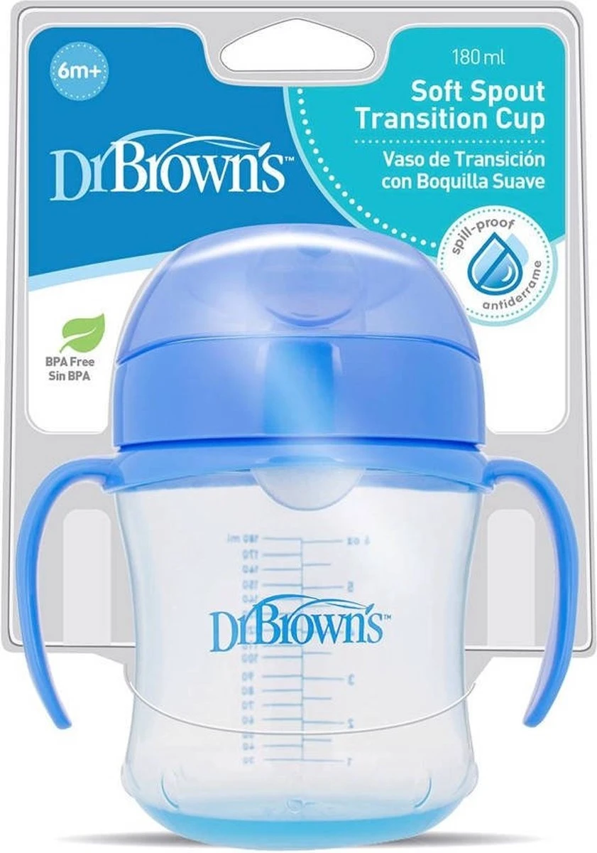 Dr. Brown's Oefen Drinkbeker - Met Zachte Tuit - Vanaf 6 Maanden -180 Ml - Blauw 4 Dr. Brown's Oefen Drinkbeker - Met Zachte Tuit - Vanaf 6 Maanden -180 Ml - Blauw - Afbeelding 2
