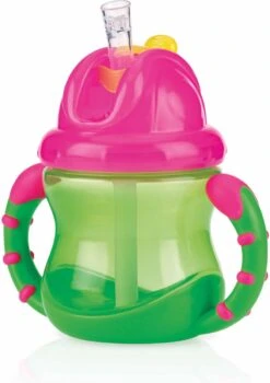 Nûby - Flip-It™ Antilekbeker Met Handvatten - Groen & Roze - 240ml - 12m+