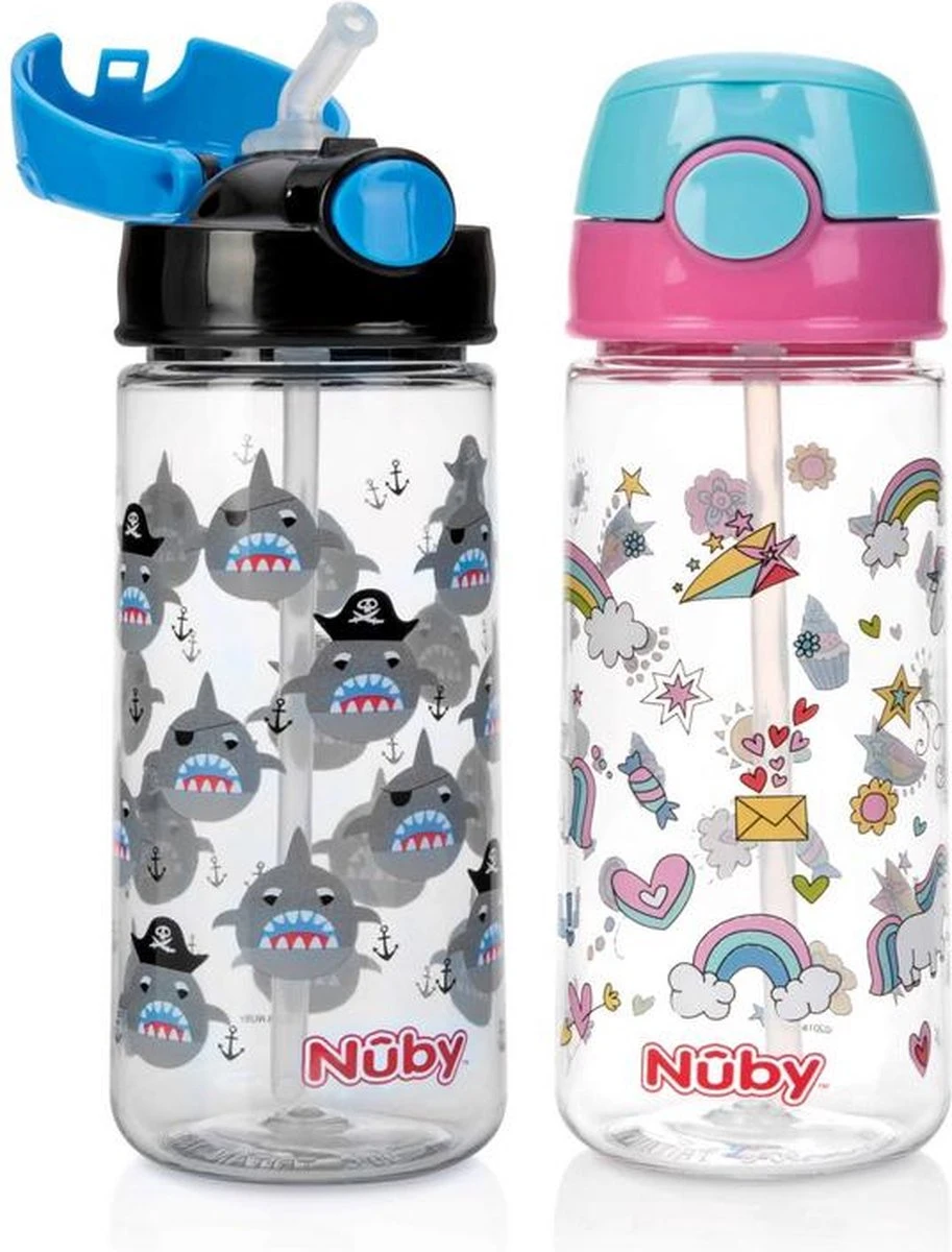 Nuby Beker Met Zacht Rietje En Drukknop 530ml Blauw 3jaar+ 4 Nuby Beker Met Zacht Rietje En Drukknop 530ml Blauw 3jaar+ - Afbeelding 2