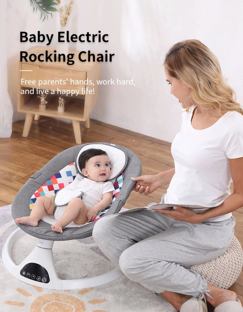 Tissy® Elektrisch Wipstoel - Baby Schommelstoel - Elektrische Babyschommel - Babyswing - Wipstoeltjes Voor Baby Met Klamboe Bluetooth Muziek Grijs 13 Tissy® Elektrisch Wipstoel - Baby Schommelstoel - Elektrische Babyschommel - Babyswing - Wipstoeltjes Voor Baby Met Klamboe Bluetooth Muziek Grijs - Afbeelding 11
