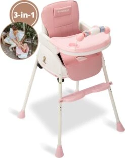 Twinky® Kinderstoel – 2-in-1 Kinderwagen Set – Roze – Inklapbare Eetstoel & Baby Wagentje En Babystoel Voor Aan Tafel – Kinderzetel, Peuterstoeltje En Meegroeistoel In 1