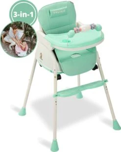 Twinky® Kinderstoel – 2-in-1 Kinderwagen Set – Mint-Groen – Inklapbare Eetstoel & Baby Wagentje En Babystoel Voor Aan Tafel – Kinderzetel, Peuterstoeltje En Meegroeistoel In 1