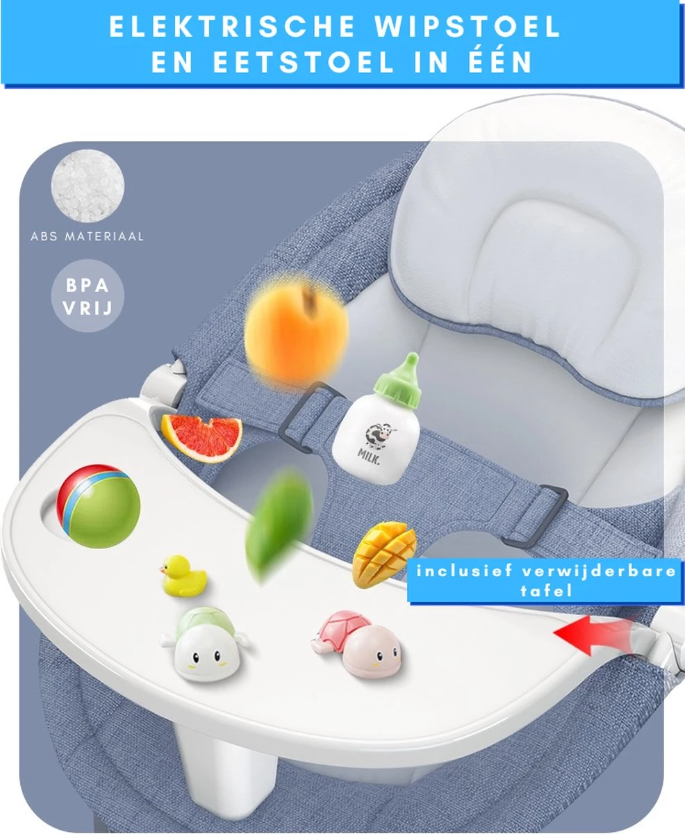 Merkloos Easy-Home® - Elektrische Wipstoel - Babyschommel - Baby Swing - Incl Tafel - Bluetooth - White Noise - 20kg 7 Merkloos Easy-Home® - Elektrische Wipstoel - Babyschommel - Baby Swing - Incl Tafel - Bluetooth - White Noise - 20kg - Afbeelding 5